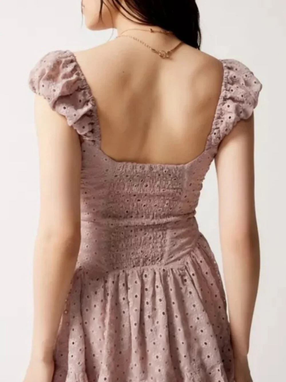 Free People Mauve Eyelet Mini Dress - Picture 3 of 6